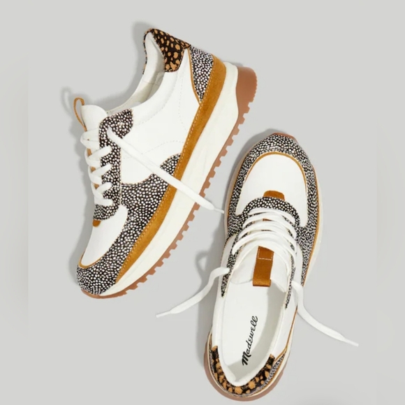 Madewell Shoes - Madewell Kickoff Trainer Sneakers White, Black, Brown Calfhair 9.5